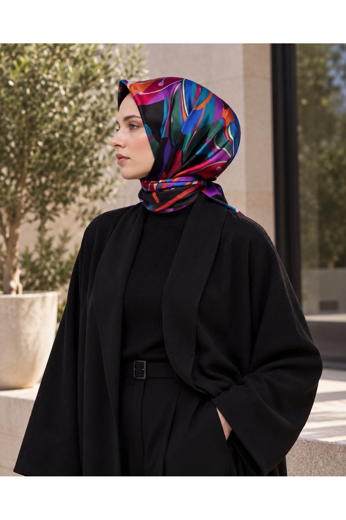 Vera Etnik İpek Eşarp 90x90 - Fuşya