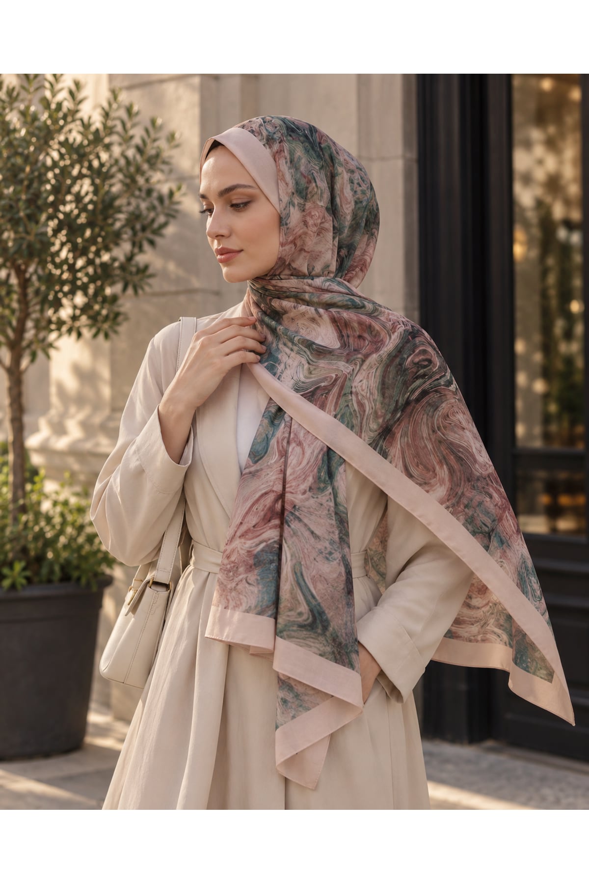 Vera Mermer Desenli Modal Şal 70x180 - Pembe Yeşil