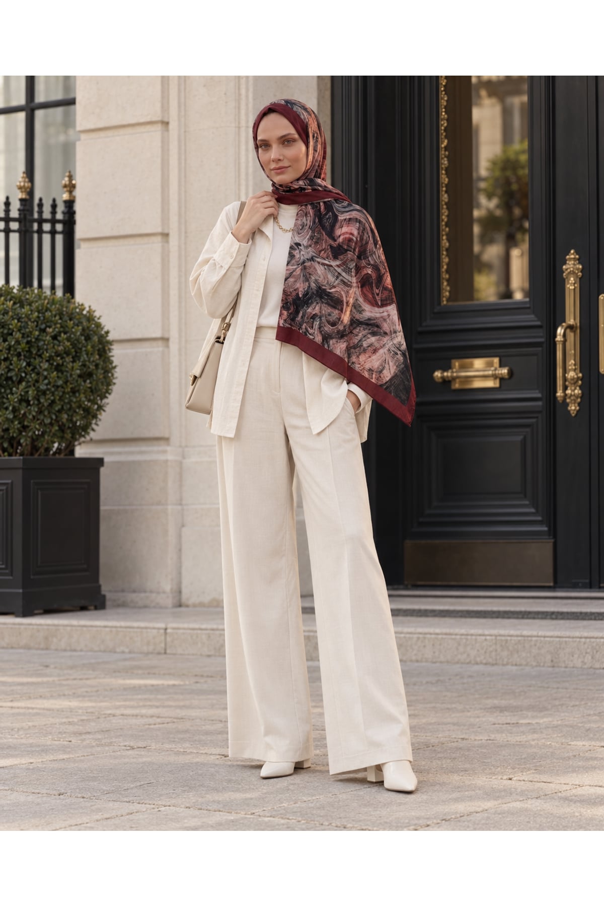Vera Mermer Desenli Modal Şal 70x180 - Bordo