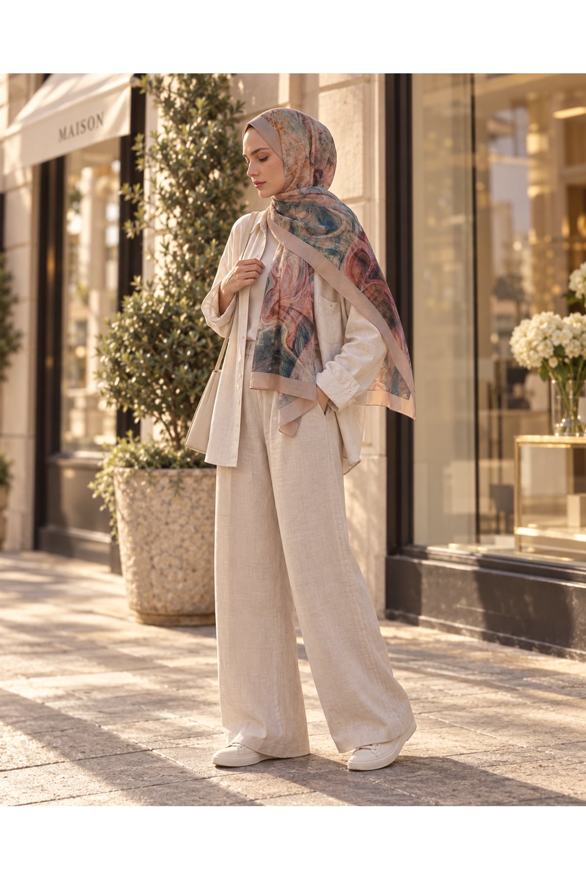 Vera Mermer Desenli Modal Şal 70x180 - Pembe Turkuaz — görsel 2