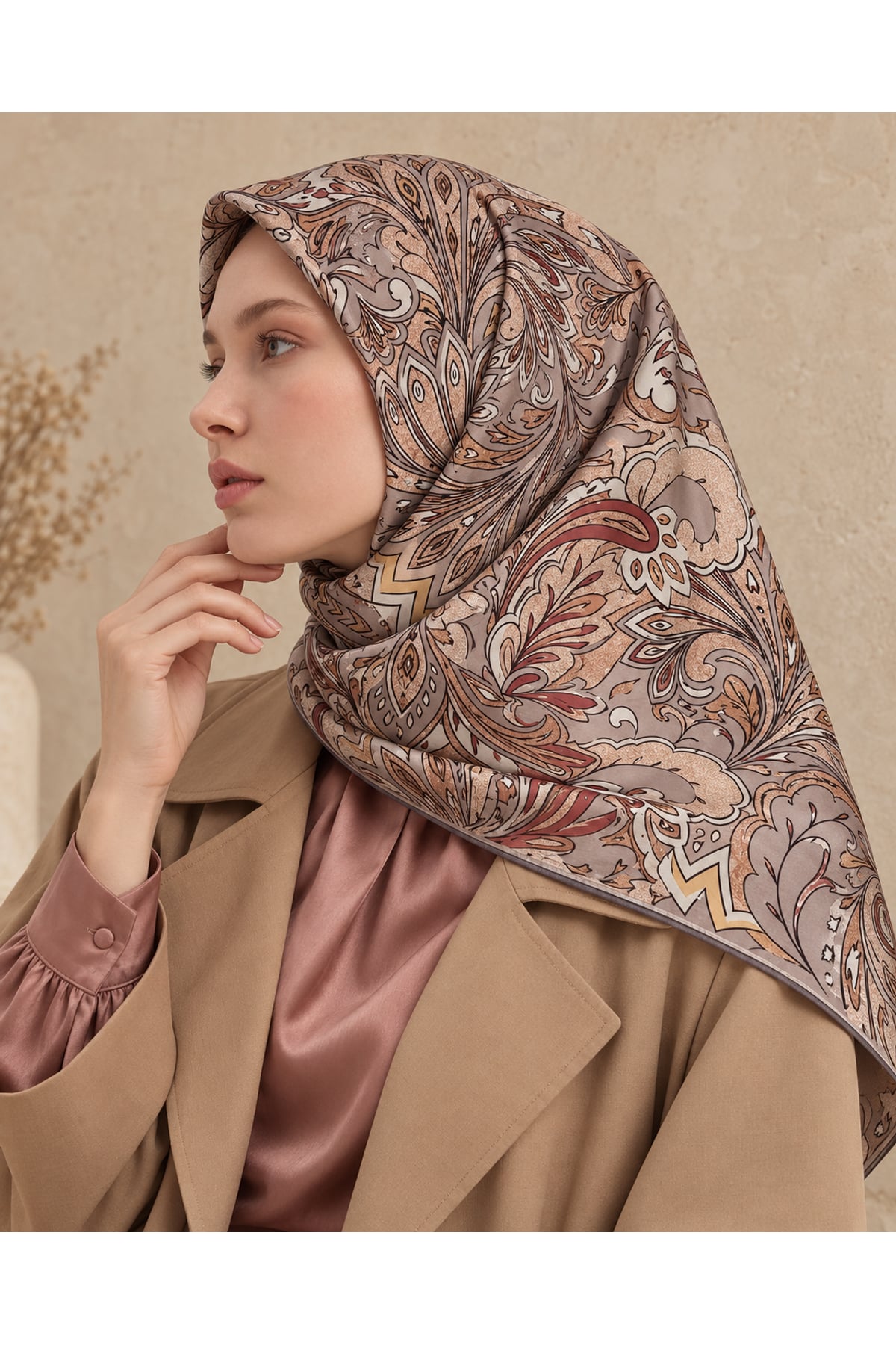 Vera Otantik Desenli Eşarp - Vizon — görsel 2