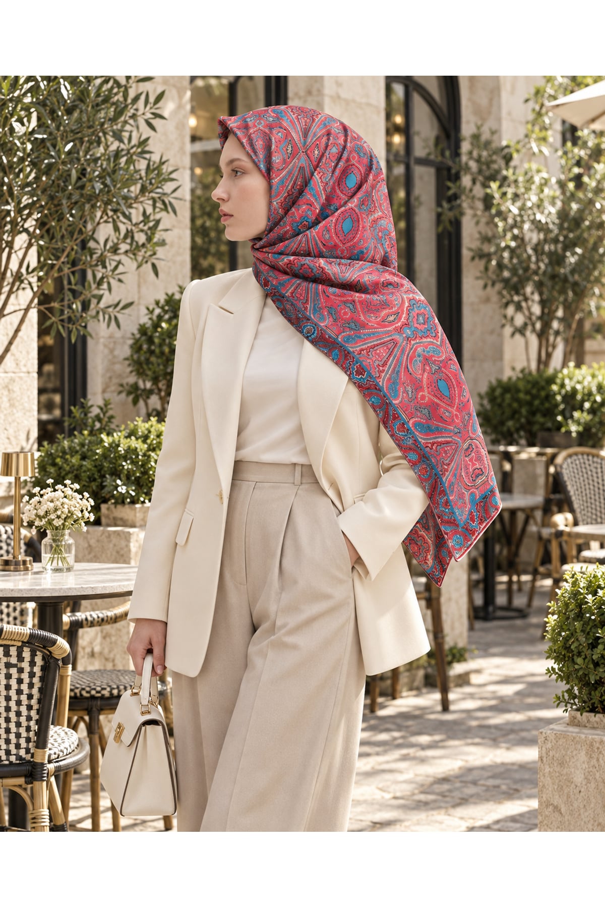 Vera Otantik Desenli Eşarp - Kırmızı