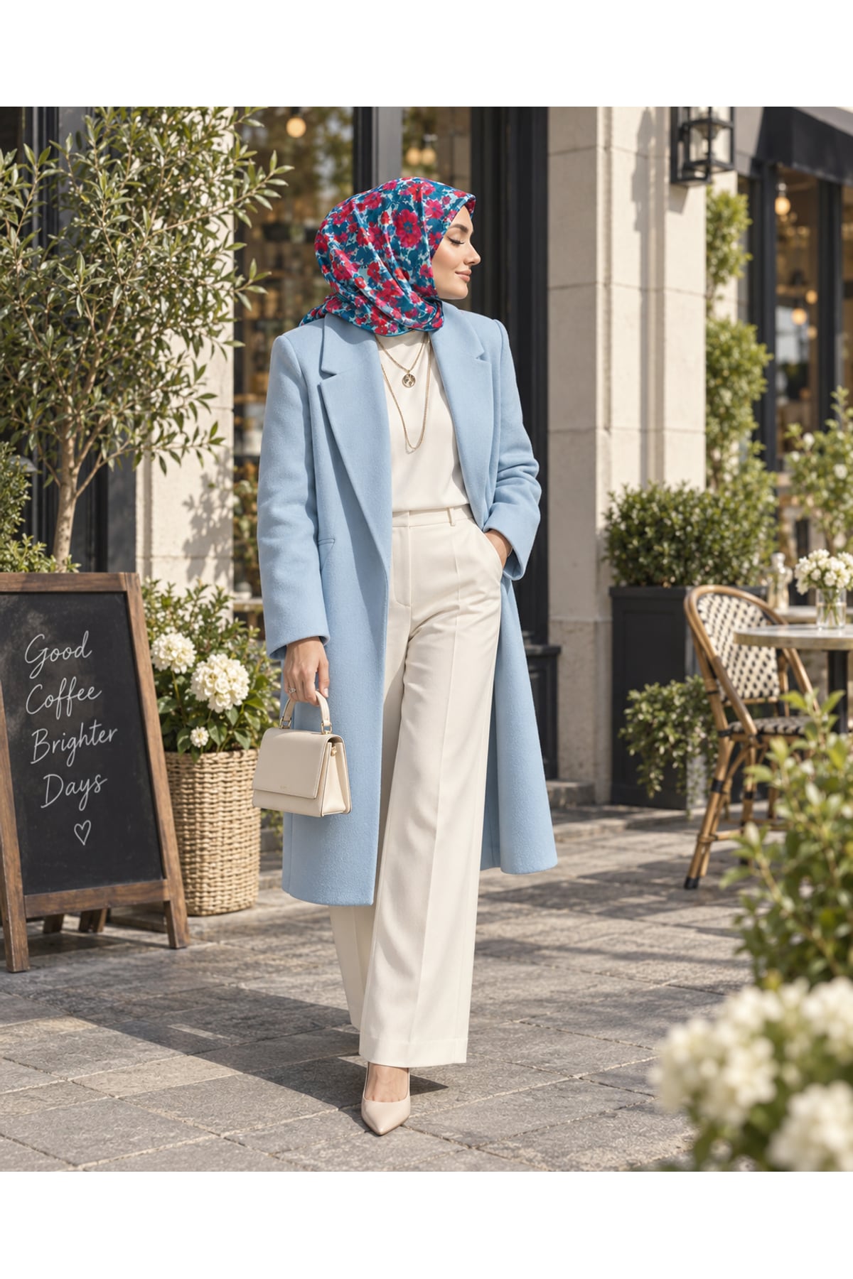 Vera Çiçek Desenli Eşarp - Mavi — görsel 2