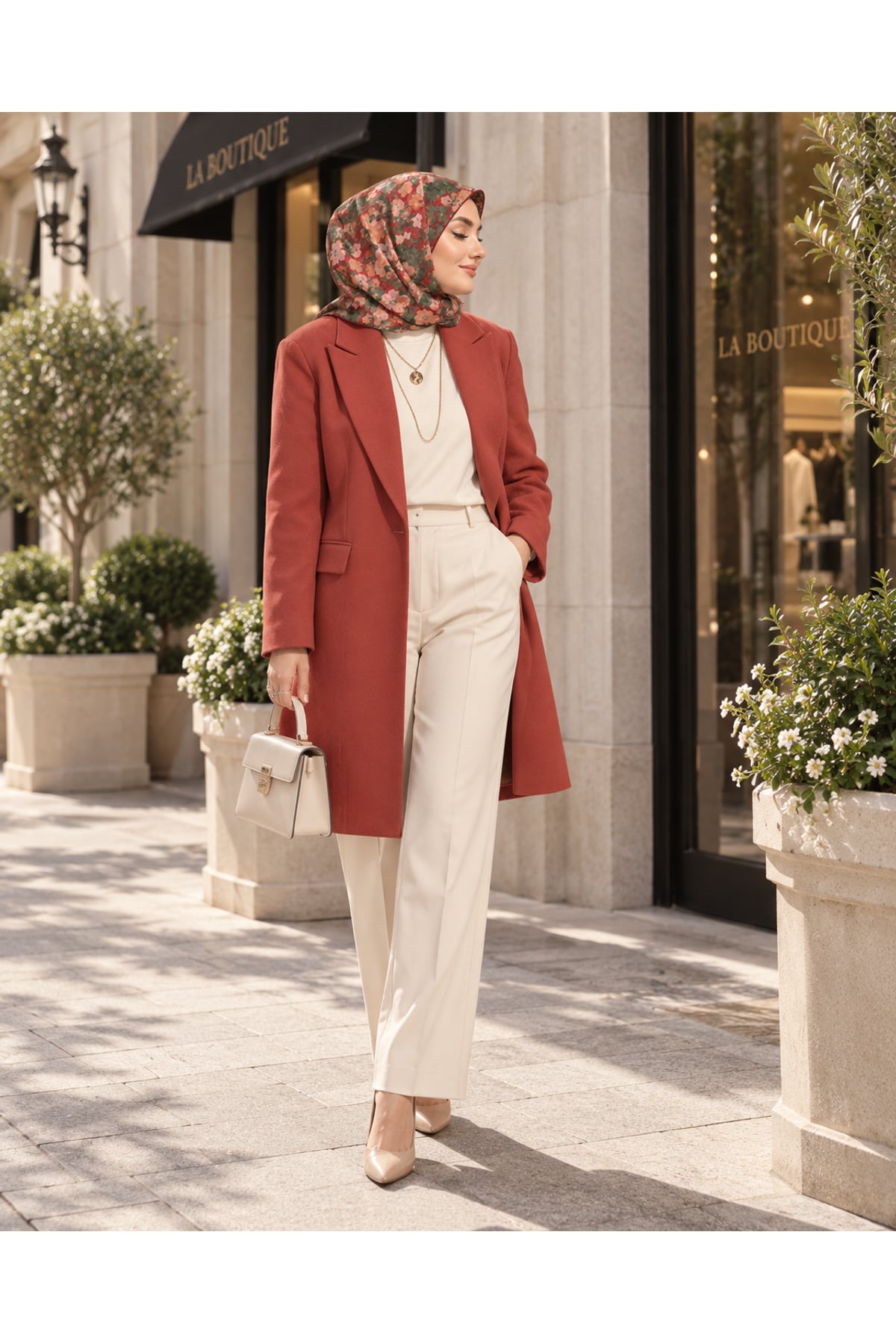 Vera Çiçek Desenli Eşarp - Kiremit — görsel 2