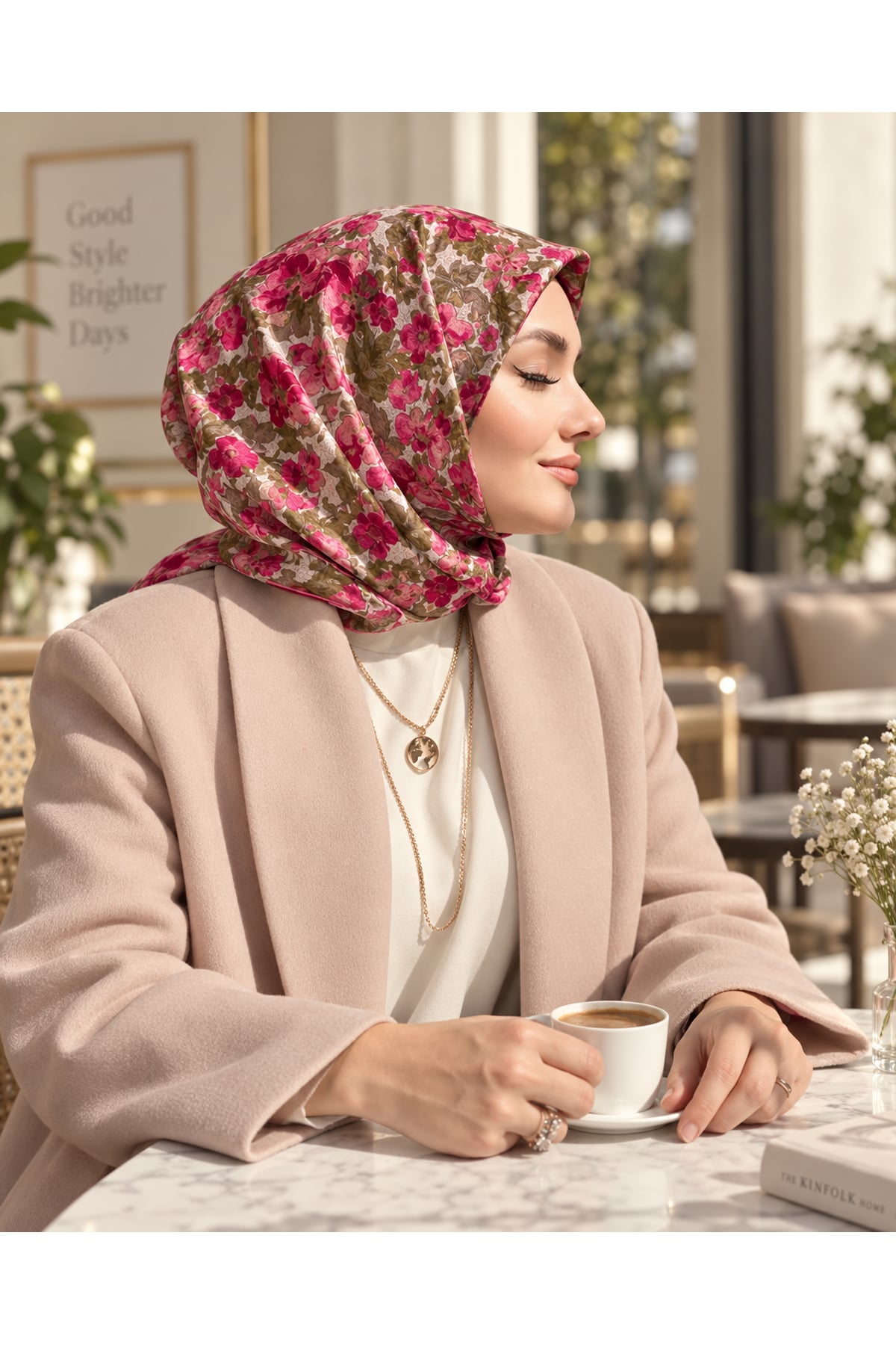 Vera Çiçek Desenli Eşarp - Fuşya