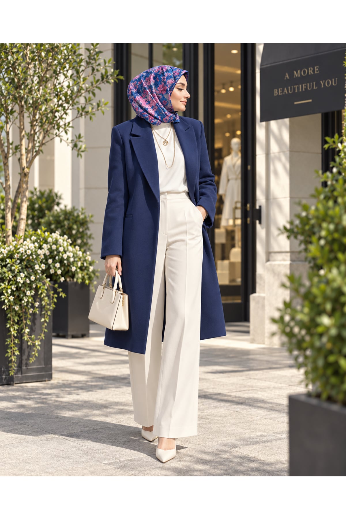 Vera Çiçek Desenli Eşarp - Lacivert — görsel 2