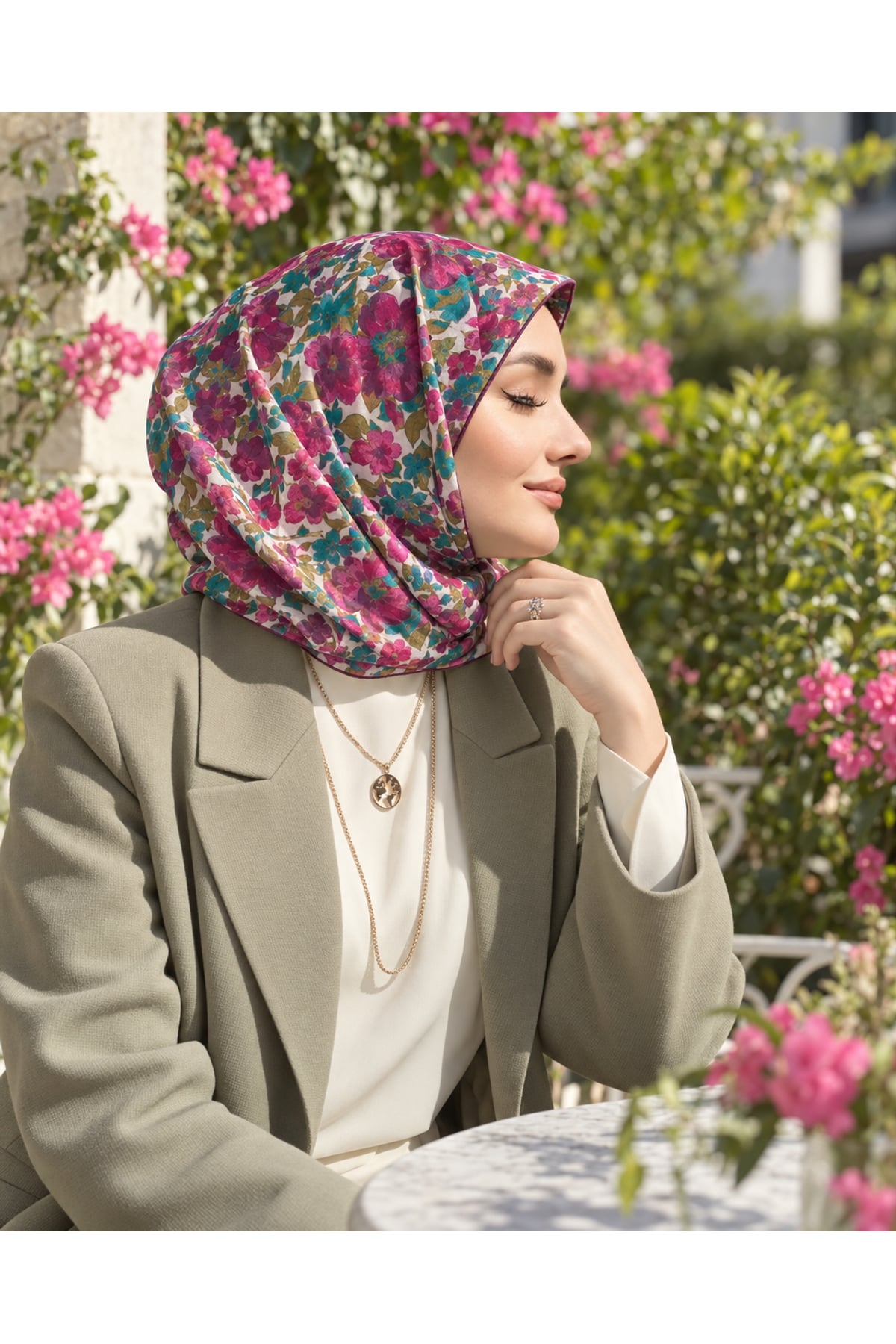 Vera Çiçek Desenli Eşarp - Pembe