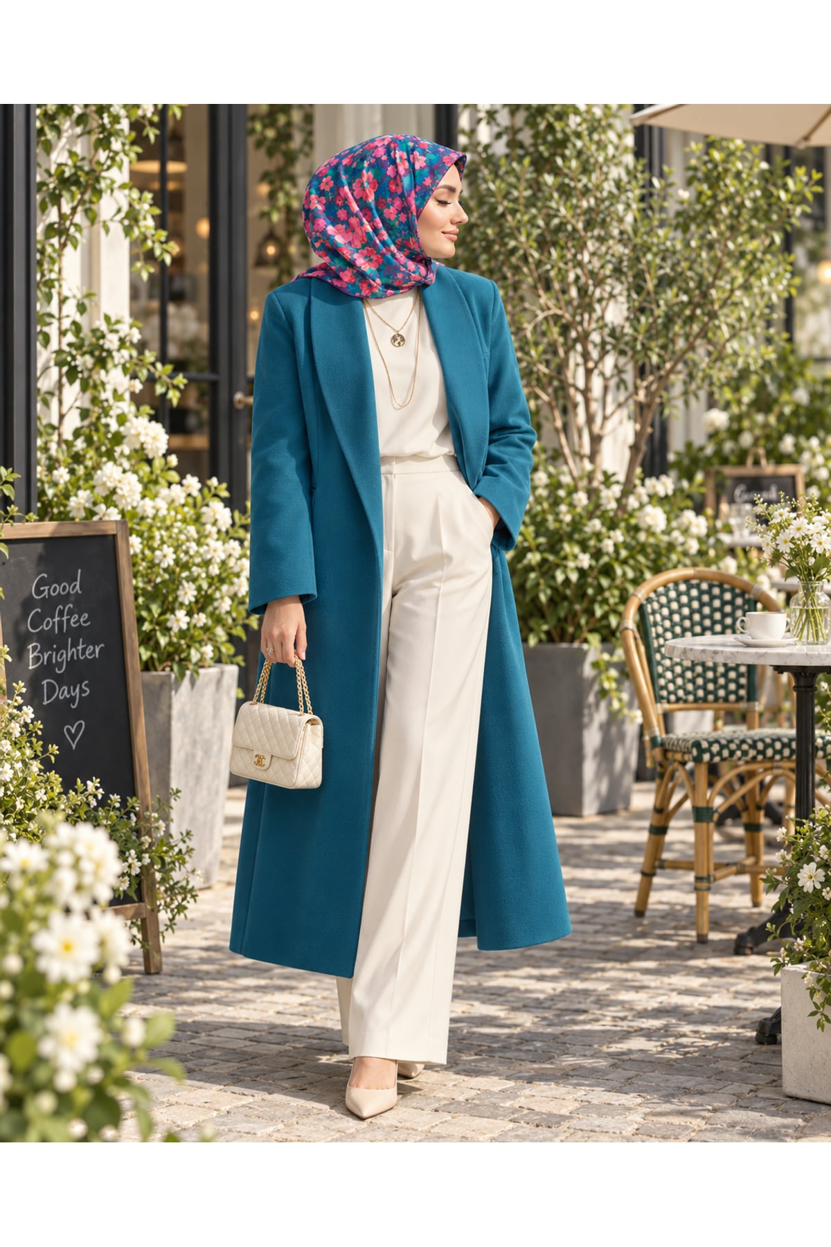 Vera Çiçek Desenli Eşarp - Turkuaz — görsel 2