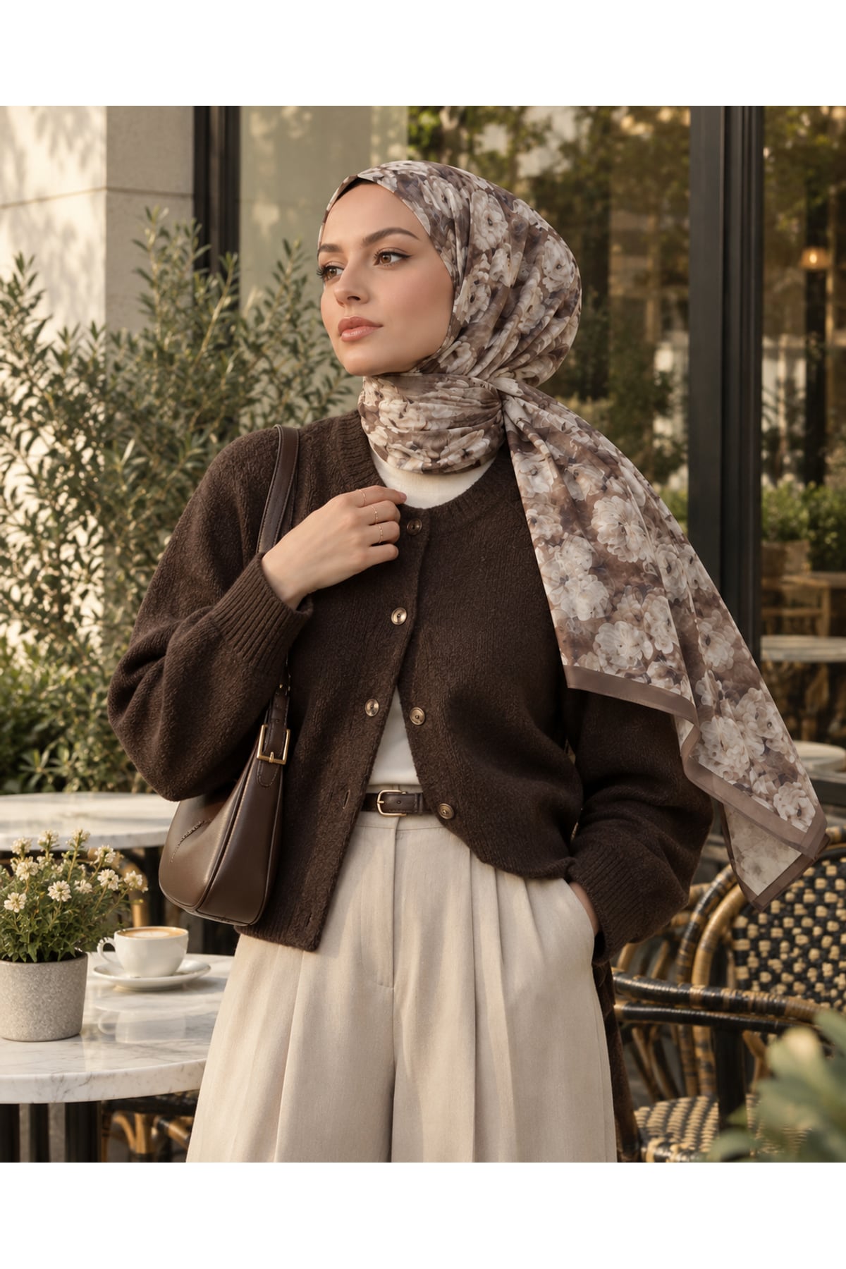 Vera Desenli Kıraş Şal 70x180 - Vizon