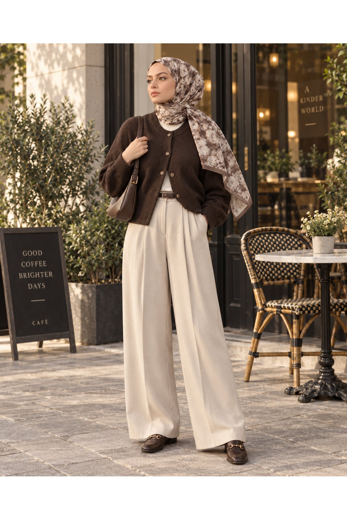 Vera Desenli Kıraş Şal 70x180 - Vizon — görsel 2