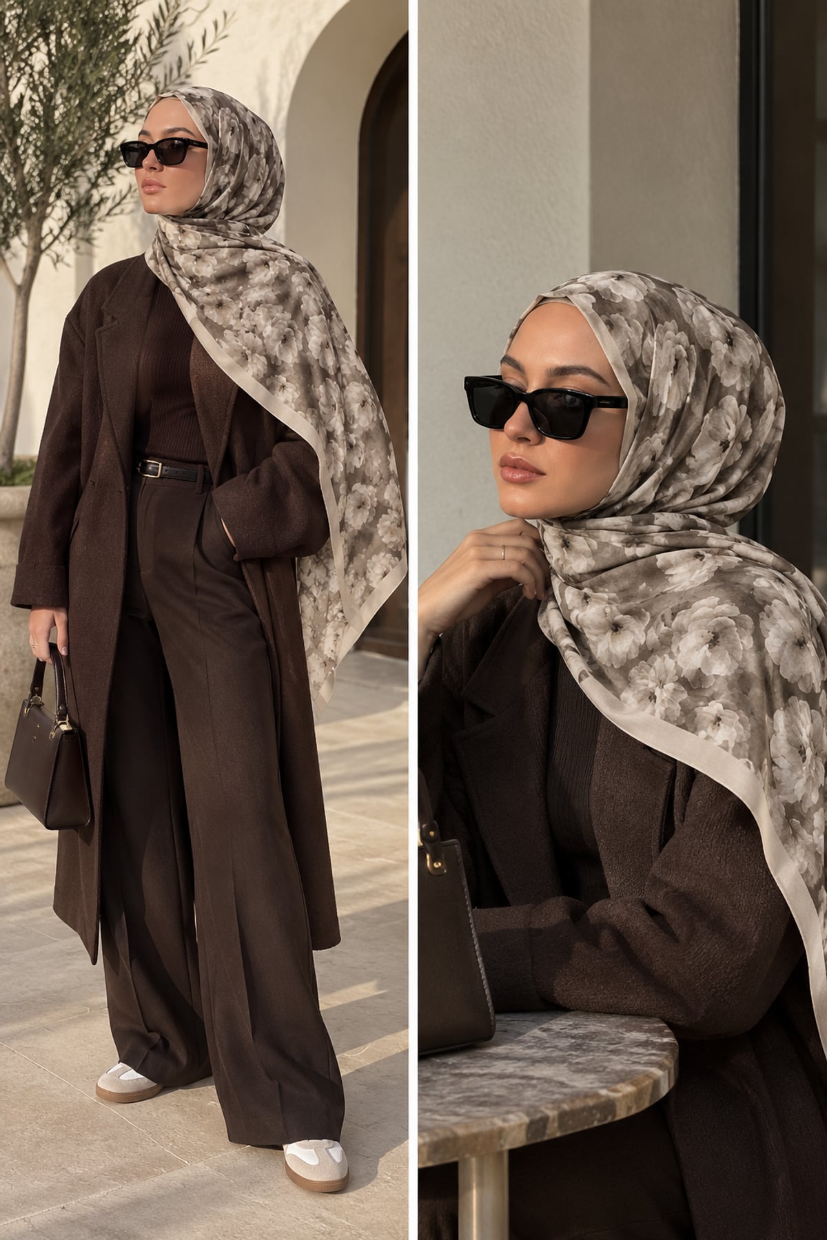 Vera Desenli Kıraş Şal 70x180 - Gri Kahve — görsel 2