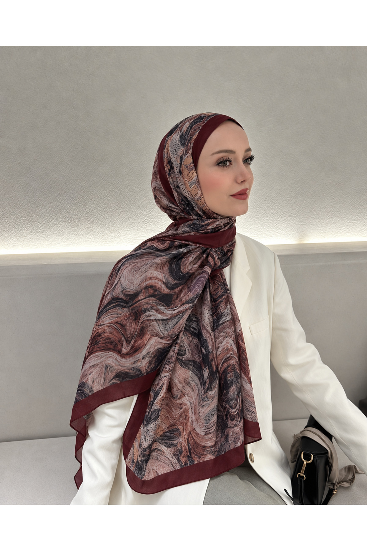 Vera Mermer Desenli Şal 70x180 - Bordo — görsel 2