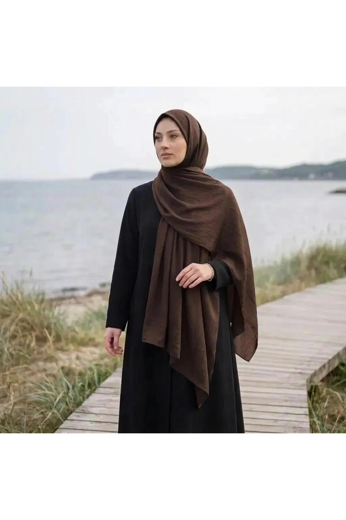 Vera Şal Desen Medine İpeği Şal 75 x 185 - Kahverengi