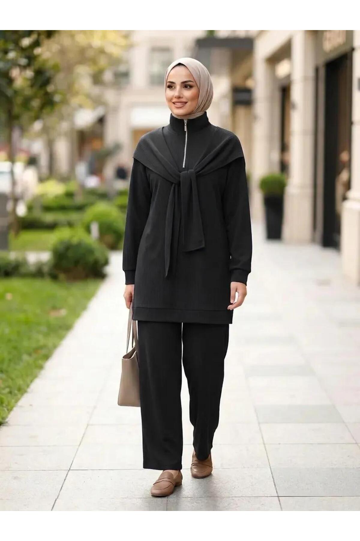 Vera Şal Desen Takım - Siyah