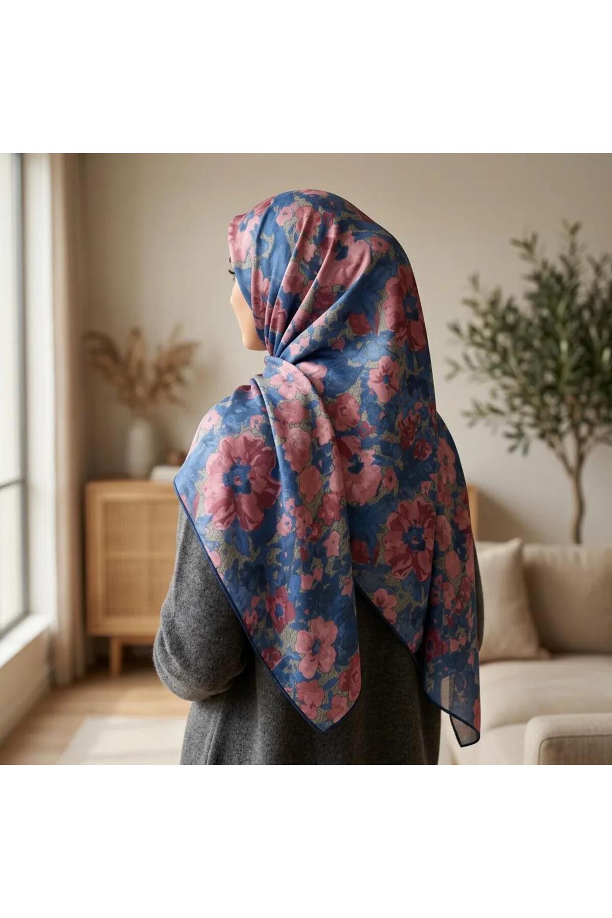 Vera Çiçekli Şal 70 x 185 - Mavi Çiçek Baskılı