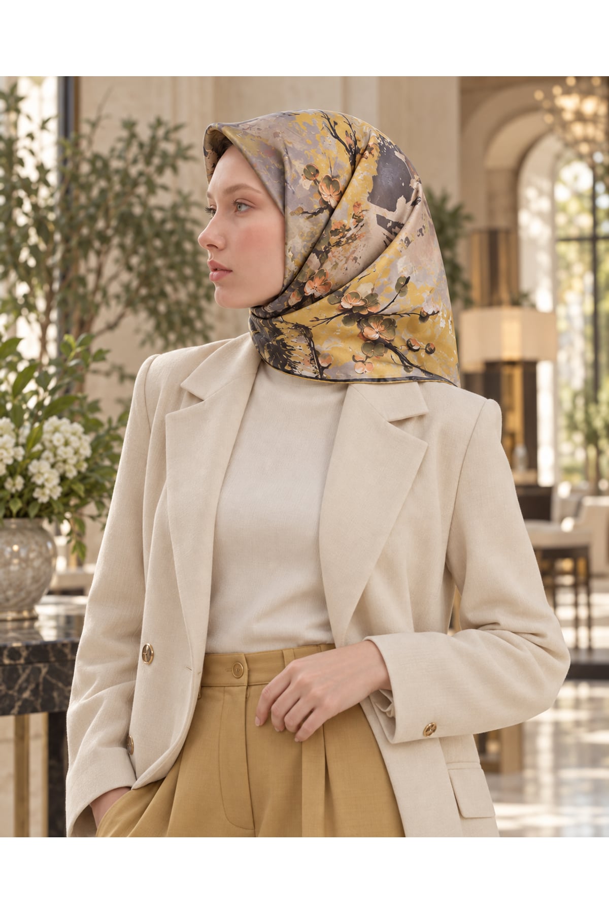 Vera Çiçek Desenli Eşarp - Sarı — görsel 2