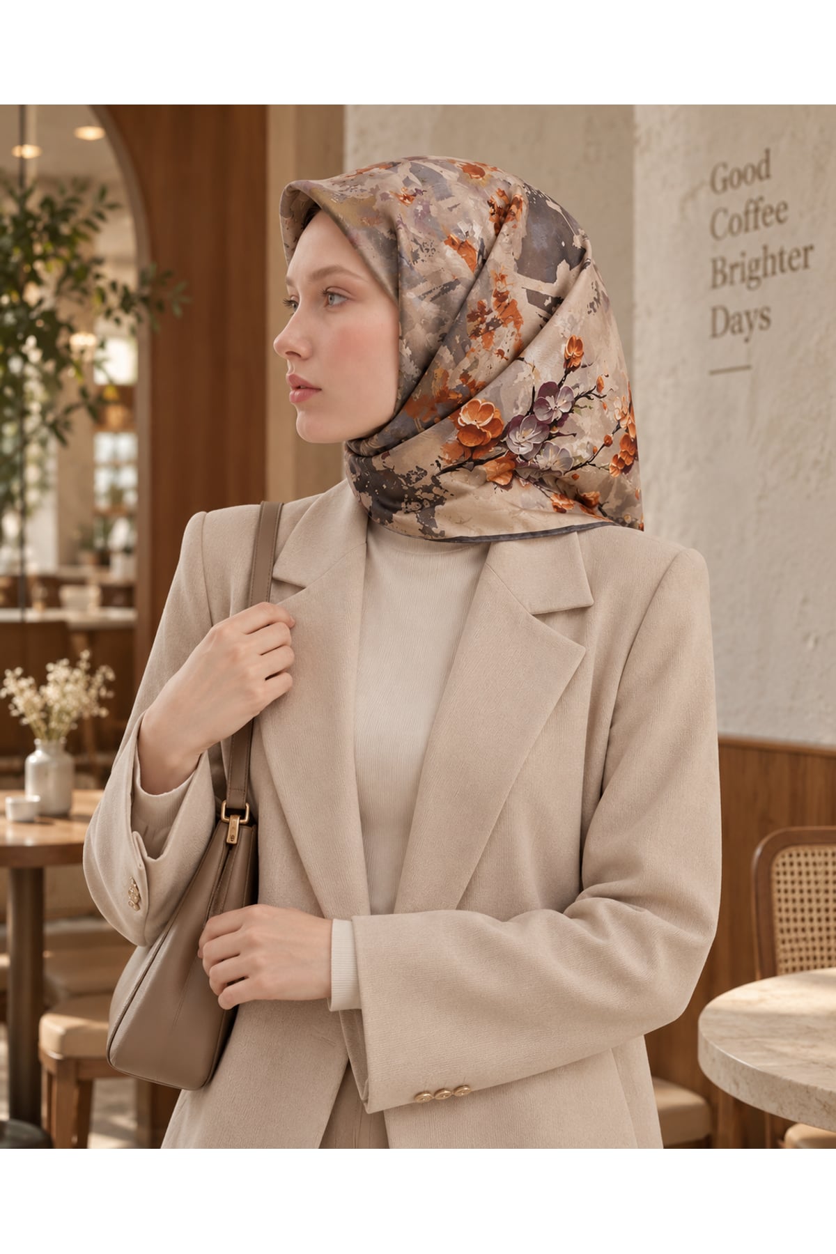 Vera Çiçek Desenli Eşarp - Turuncu