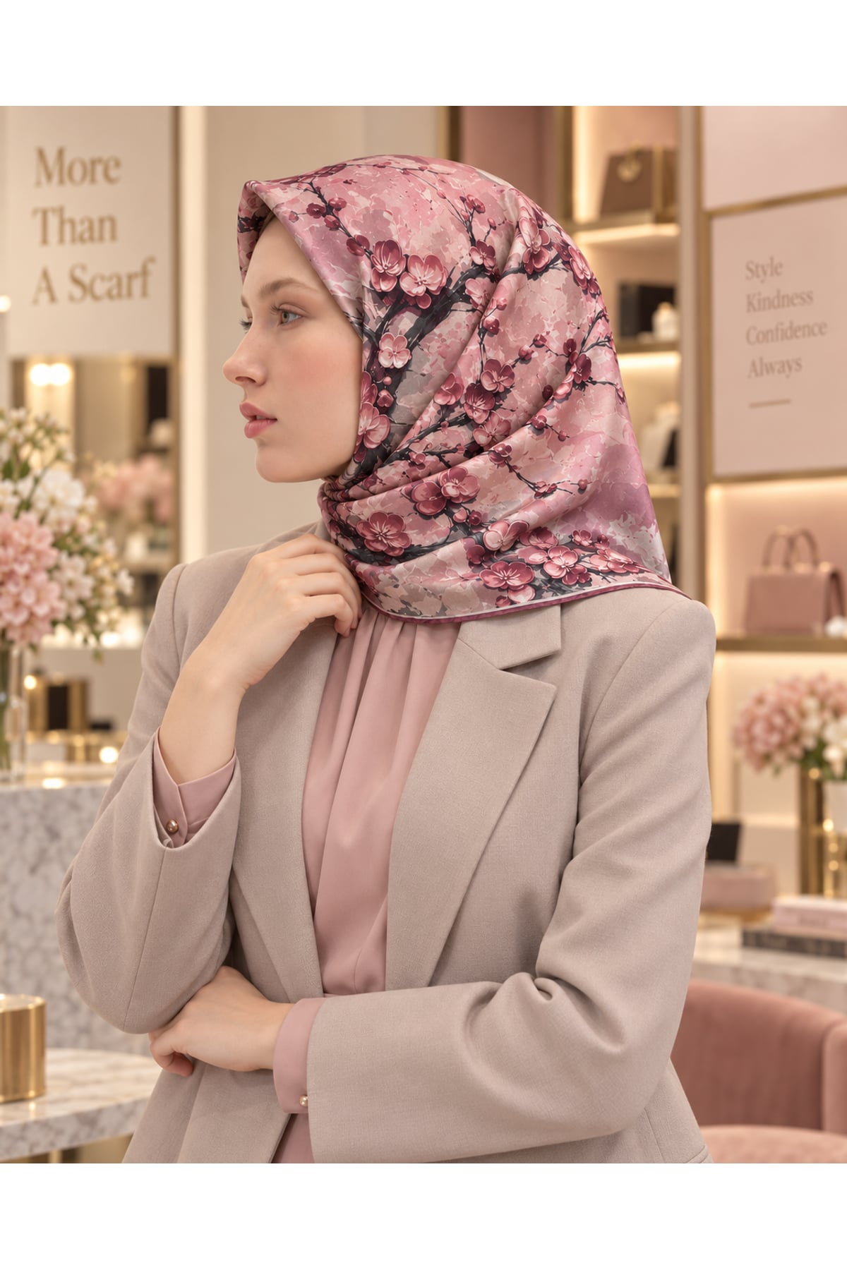 Vera Çiçek Desenli Eşarp - Pembe