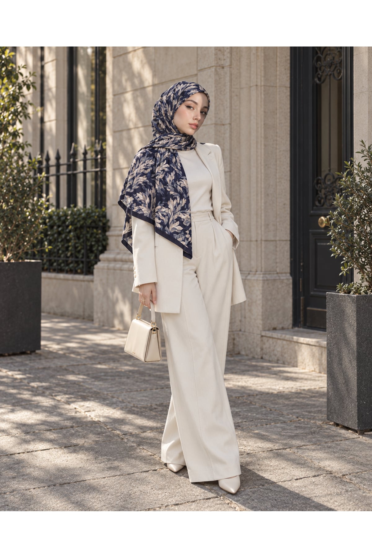 Vera Desenli Kıraş Şal 70x180 - Lacivert — görsel 2