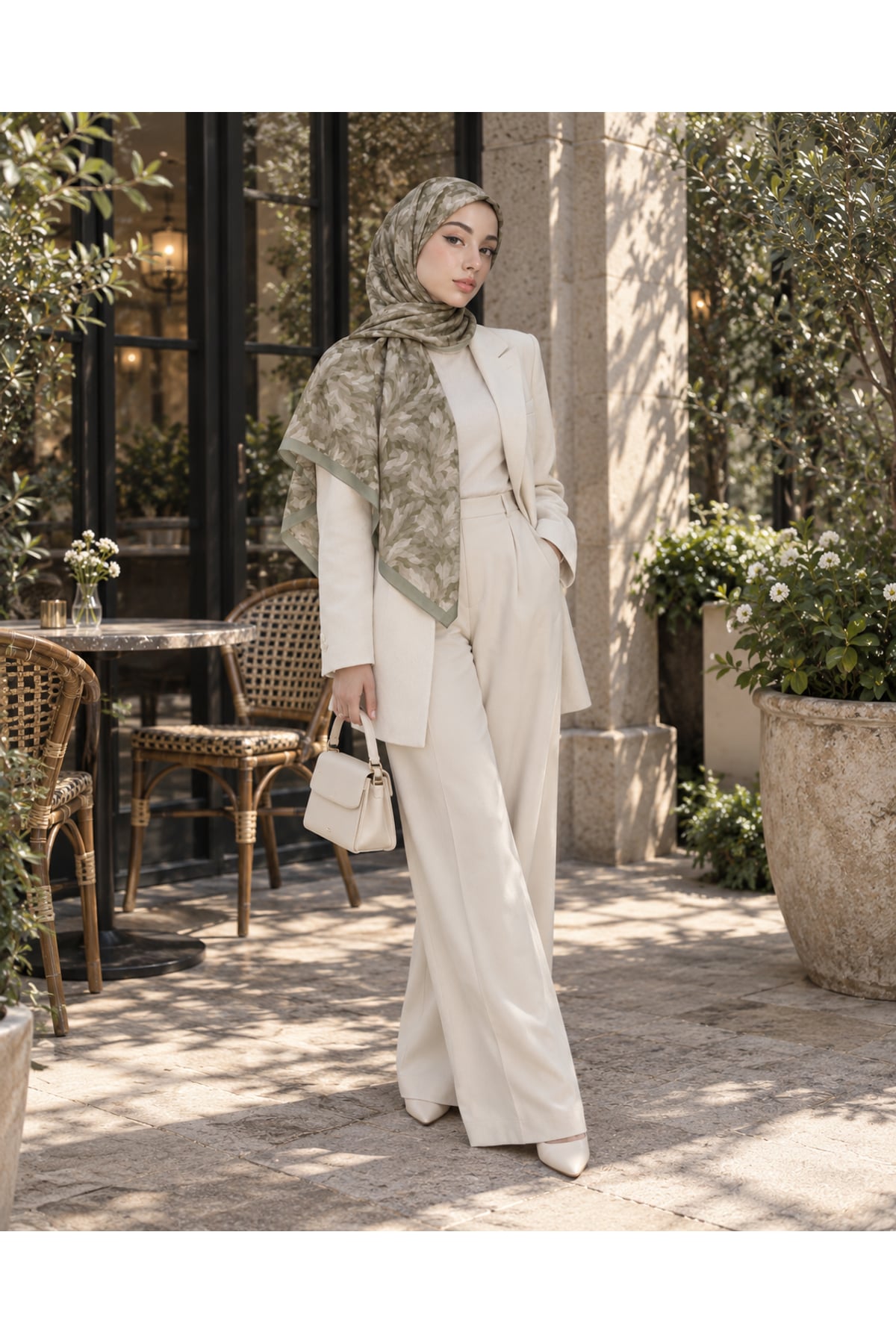 Vera Desenli Kıraş Şal 70x180 - Haki — görsel 2