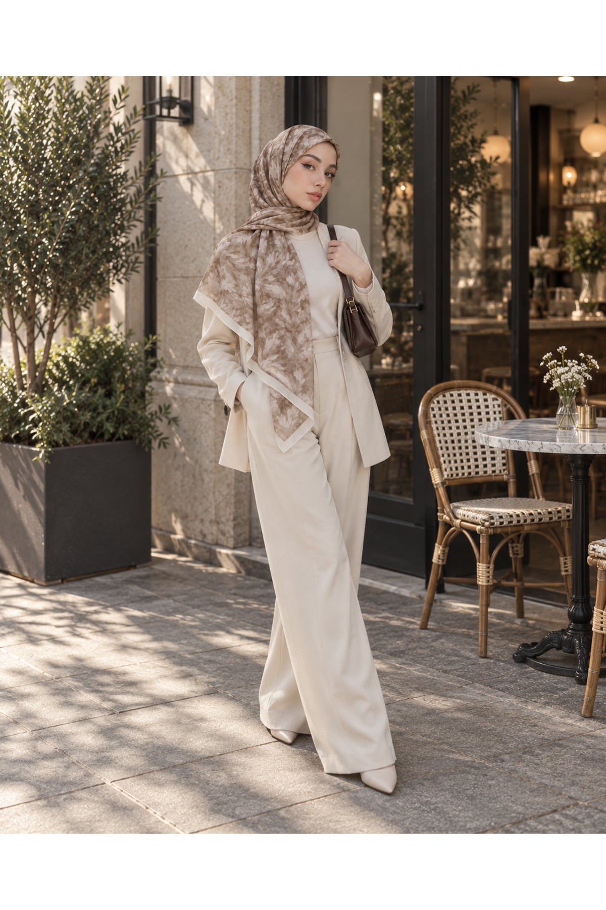 Vera Desenli Kıraş Şal 70x180 - Vizon — görsel 2